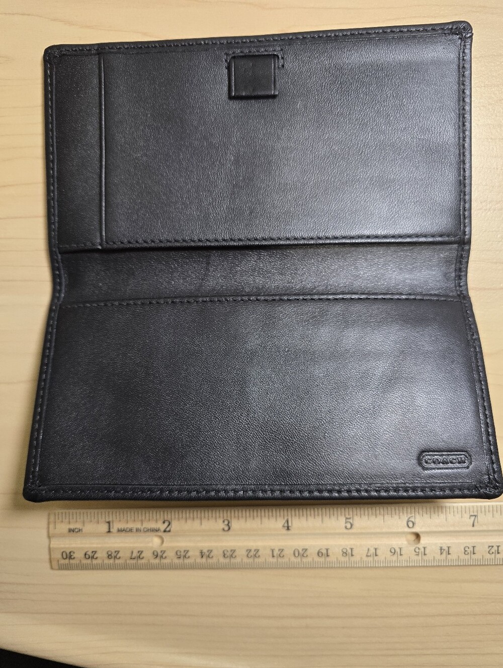 COACH F42986 Hampton Signature Jacquard Black Leather Trifold Wallet Checkbook - Picture 14 of 15